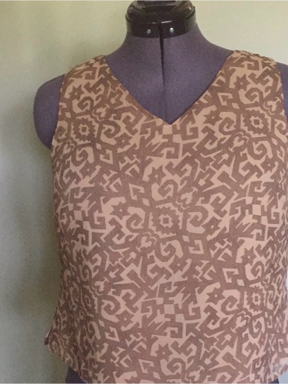 Charter Club Two-Tone Tan Geometric V-Neck Top